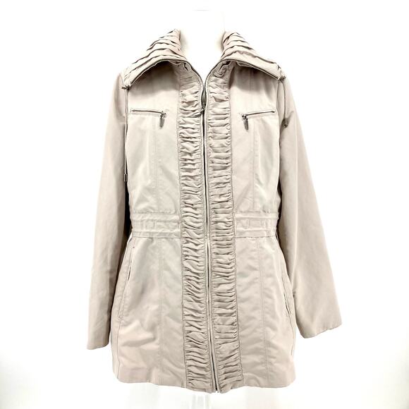 Jones New York: cream long jacket zip front raincoat (L) - Picture 1 of 9
